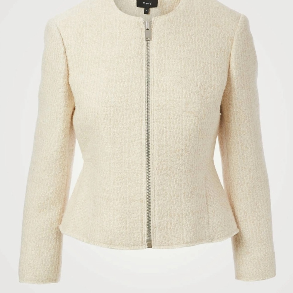 Theory White Ivory Cream Wool Blazer Top Jacket Casual Coat Bag Purse Shoes